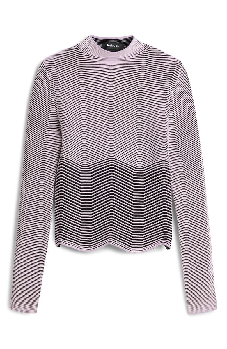 Desigual Stripe Mock Neck Sweatshirt, Alternate, color, Pink