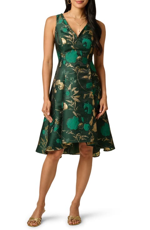 Metallic Jacquard Fit & Flare Cocktail Dress