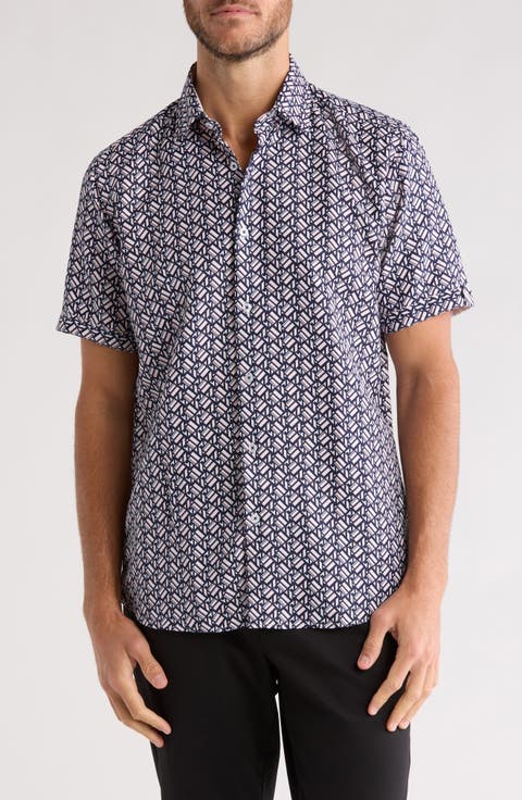 Geo Print Short Sleeve Button-Up Shirt