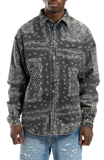 Purple Brand Padded Quilt Lined Shirt Black Casual Button-down Shirts In Black