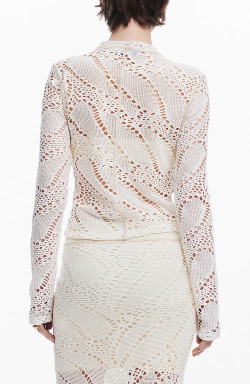 Desigual Open Stitch Long Sleeve Top In Light Beige