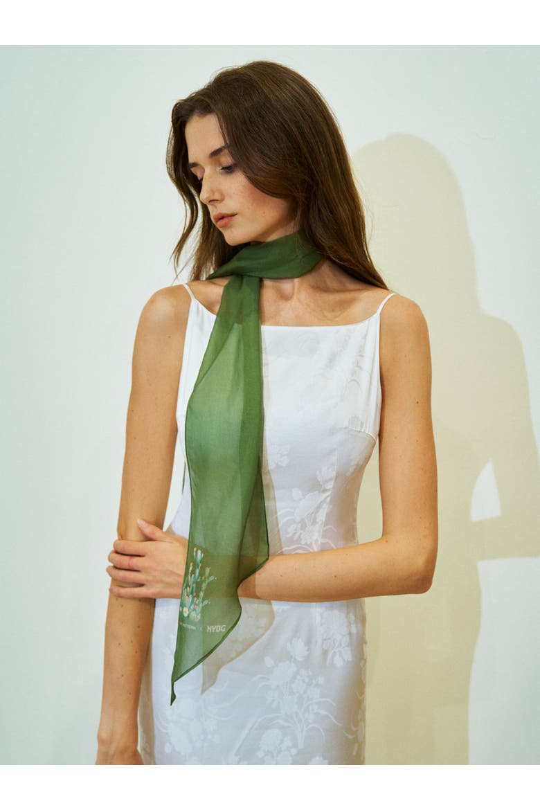 x NYBG "Oasis Charms" Silk Chiffon Neck Scarf, Alternate, color, Green