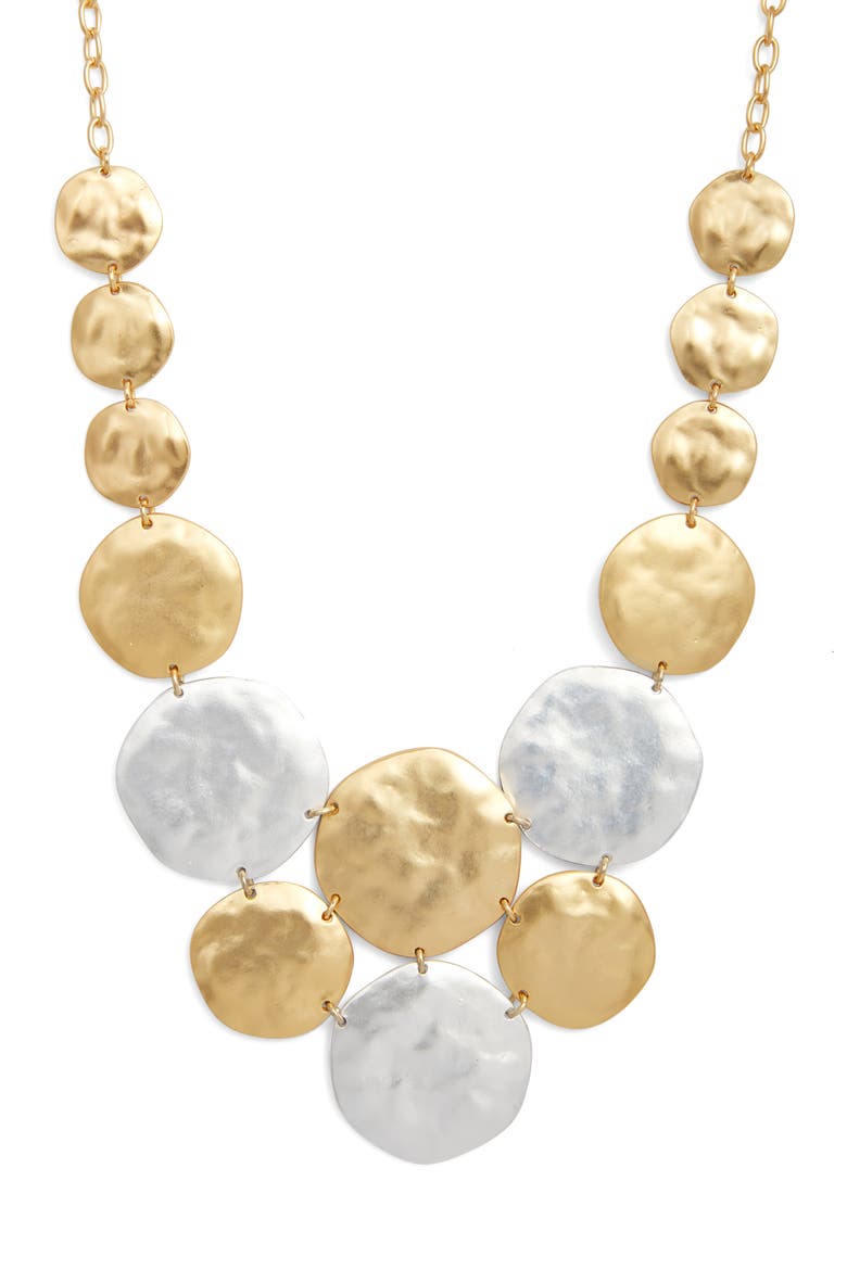 Hammered Circle Statement Bib Necklace, Main, color, MIXED METALS