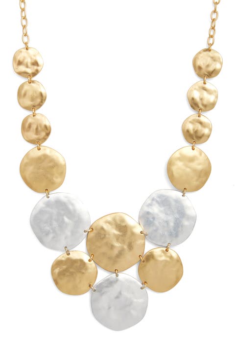 Hammered Circle Statement Bib Necklace