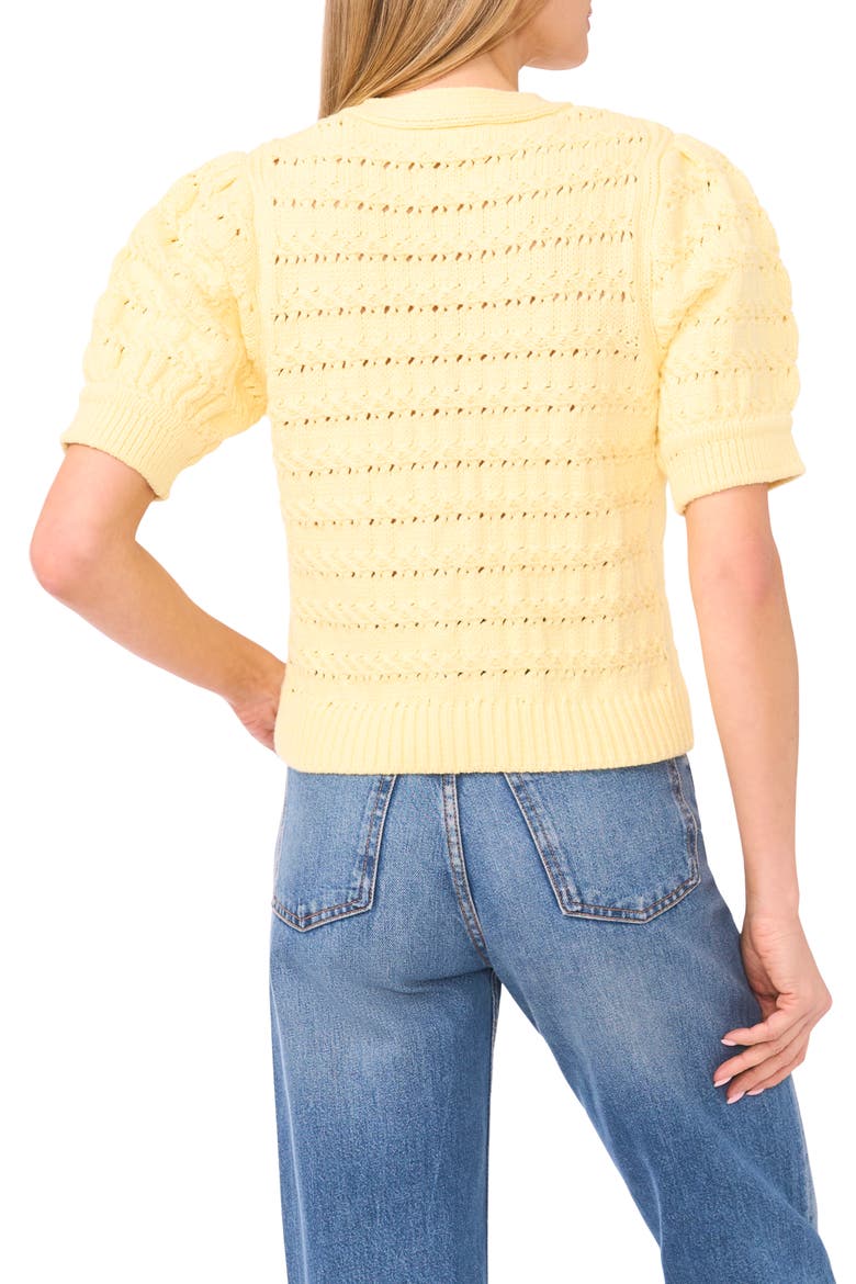 Open Stitch Puff Sleeve Cardigan, Alternate, color, PASTEL YELLOW