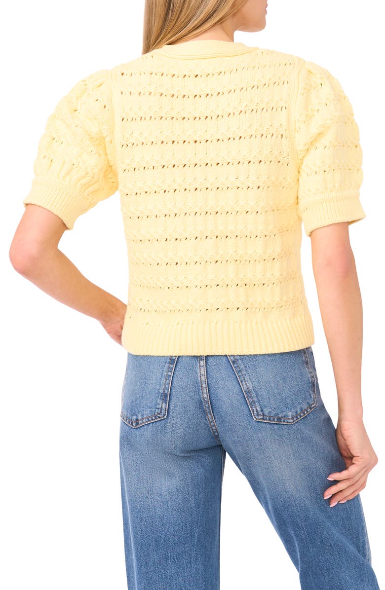 CeCe Open Stitch Puff Sleeve Cardigan, Alternate, color, 