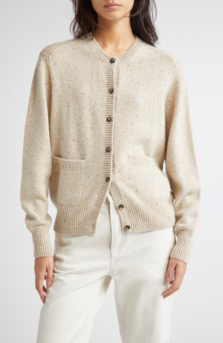 Johnstons of Elgin Donegal Cashmere Crewneck Cardigan, Main, color, Cream Dun Donegal