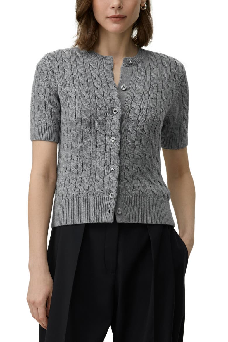 Silk-Cotton Cable-Knit Cardigan, Main, color, Medium Heather Gray