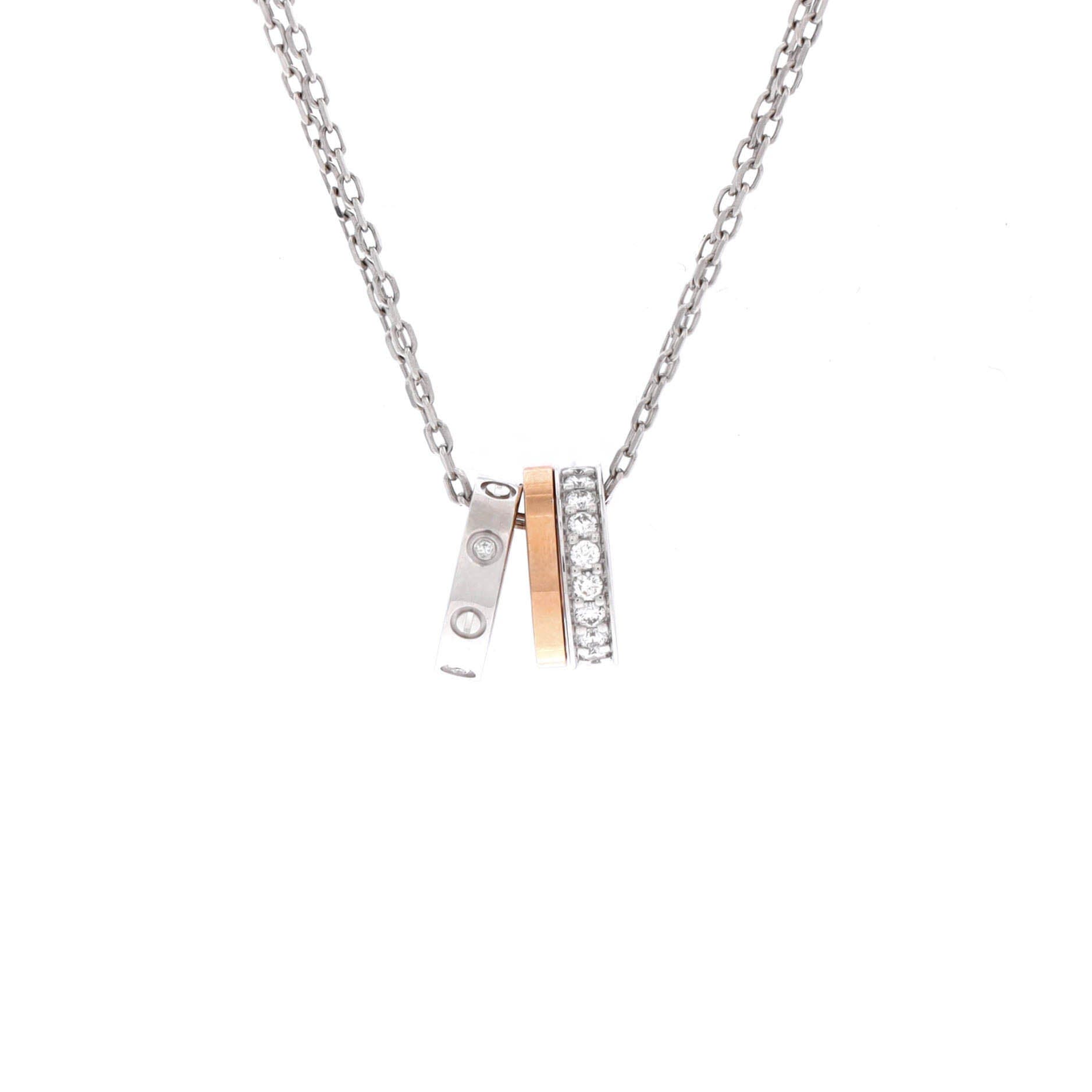 Love 3 Ring Pendant Necklace 18K Rose Gold and 18K White Gold with Diamonds, Main, color, Metallic Gold