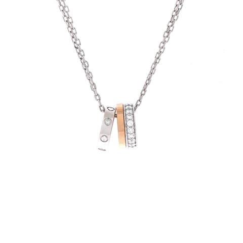 Love 3 Ring Pendant Necklace 18K Rose Gold and 18K White Gold with Diamonds