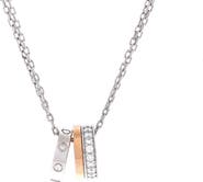 Pre-Owned Cartier Love 3 Ring Pendant Necklace 18K Rose Gold and 18K White Gold with Diamonds