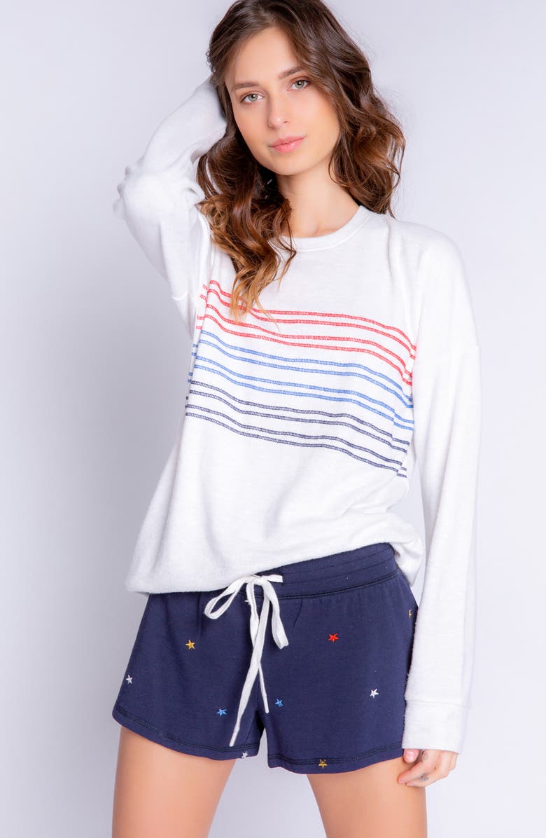 PJ Salvage Morning Dreams Stripe Fleece Sweatshirt, Alternate, color, 