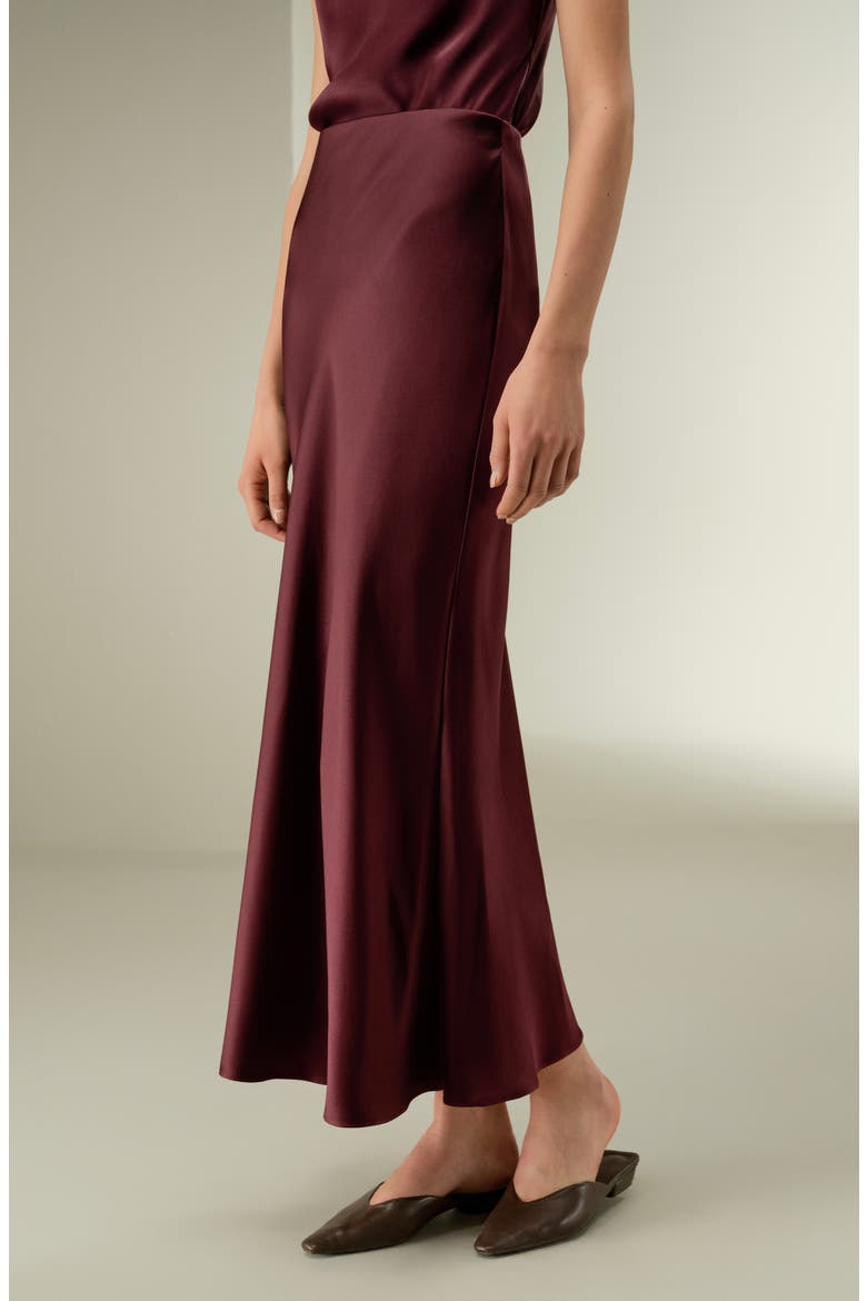 Women's Double-Faced Silk Charmeuse Maxi Skirt, Alternate, color, Pinot Noir