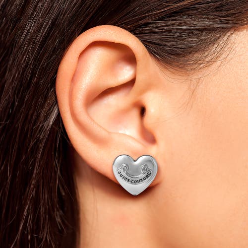 Juicy Couture Heart Stud Earrings With Iconic Logo In Silver