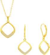 SIMONA Pavé Cubic Zirconia Cushion Drop Earrings & Pendant Necklace Set