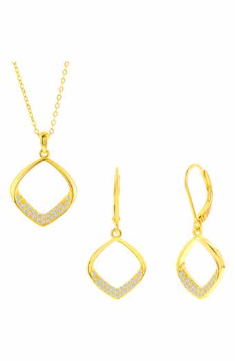Pavé Cubic Zirconia Cushion Drop Earrings & Pendant Necklace Set