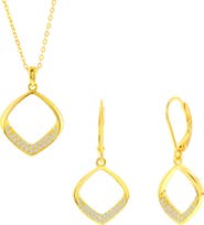 SIMONA Pavé Cubic Zirconia Cushion Drop Earrings & Pendant Necklace Set