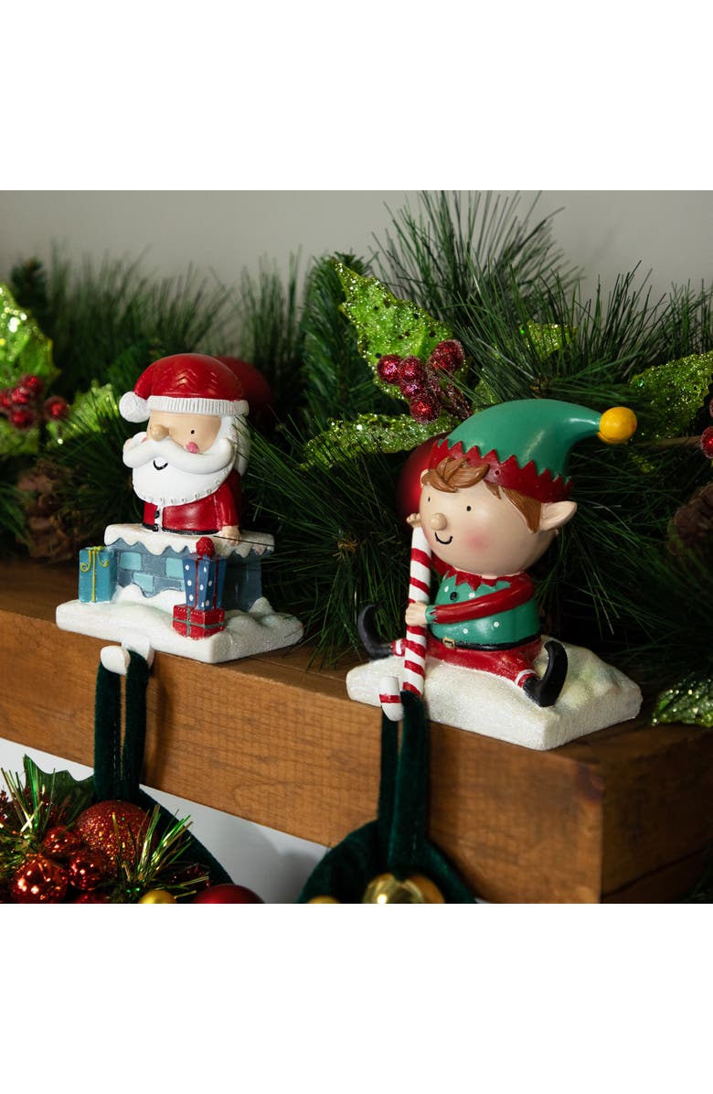 Northlight Santa and Elf Christmas Stocking Holders - 5" - Set of 2, Alternate, color, Green