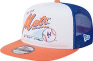 New Era Men's New Era White/Orange New York Mets Retro Script Trucker 9FIFTY Snapback Hat