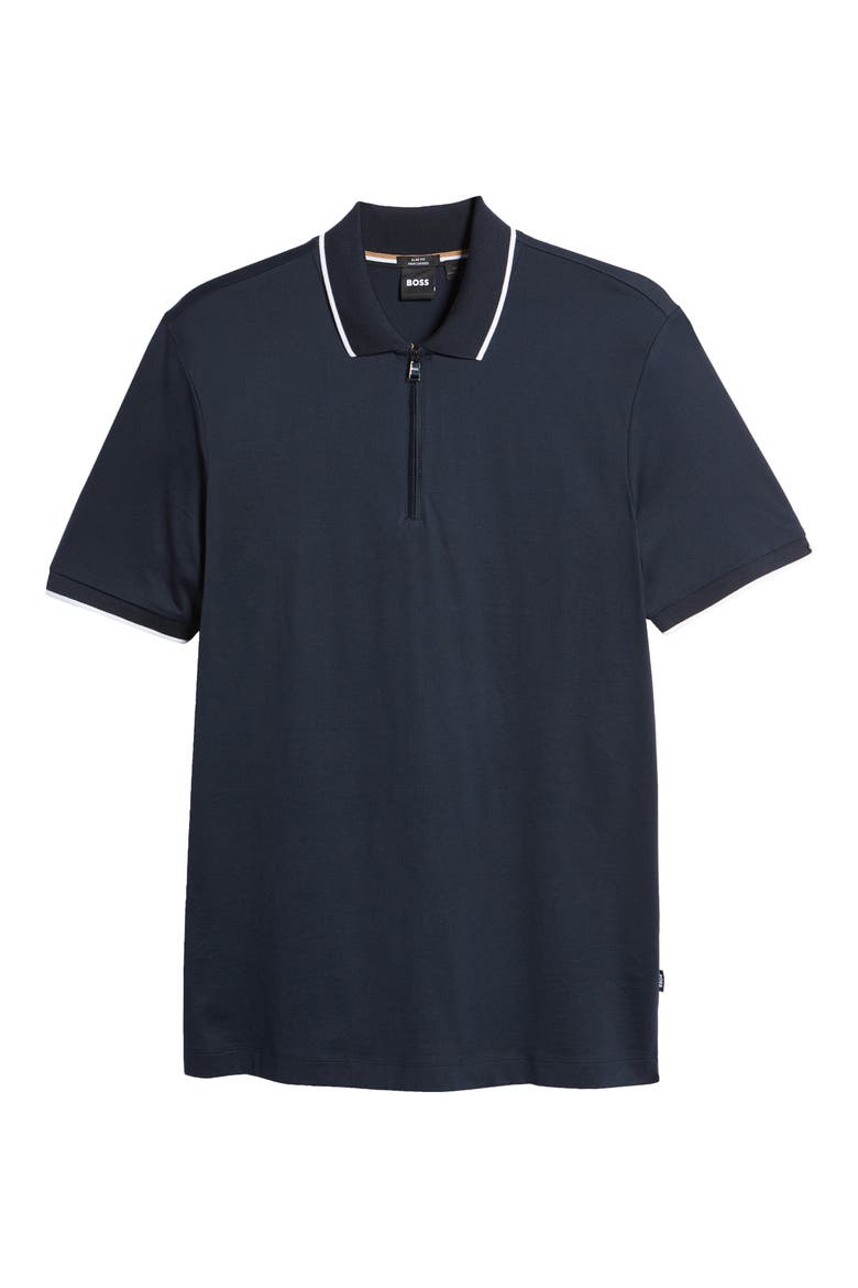 Polston Tipped Zip Polo, Alternate, color, DARK BLUE