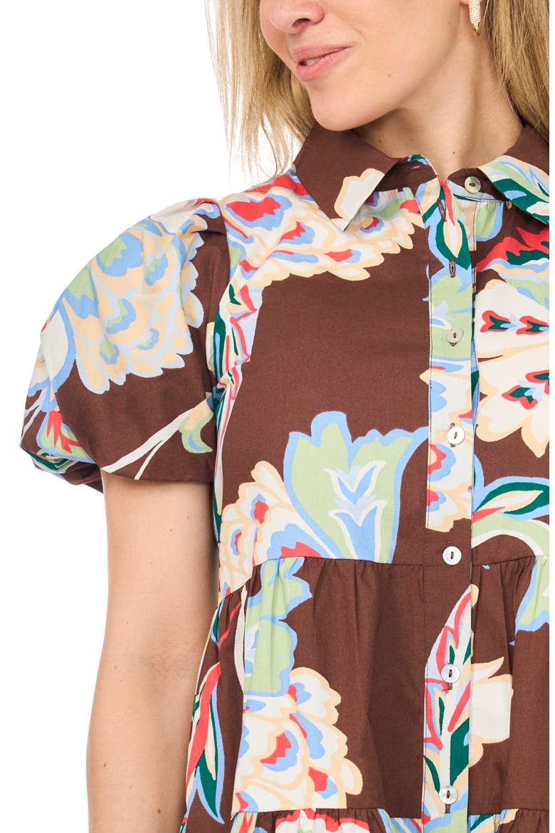 Tiered Puff Sleeve Shirtdress, Alternate, color, DEEP MAHOGANY