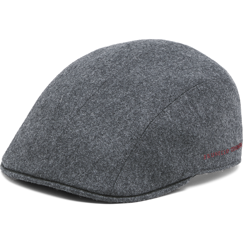 Brunello Cucinelli Virgin Wool Embroidered Flat Cap In Dark Grey