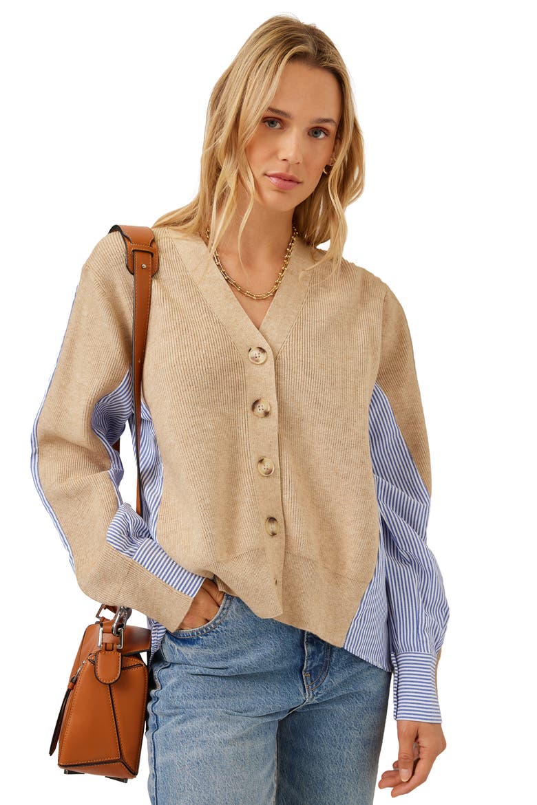 Celine Mixed Media Cardigan, Alternate, color, OATMEAL