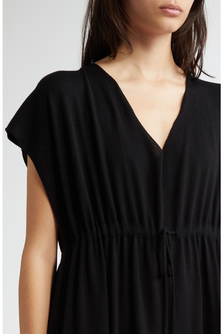 Open Knit Superfine Merino Wool Deep-V Dress, Alternate, color, BLACK
