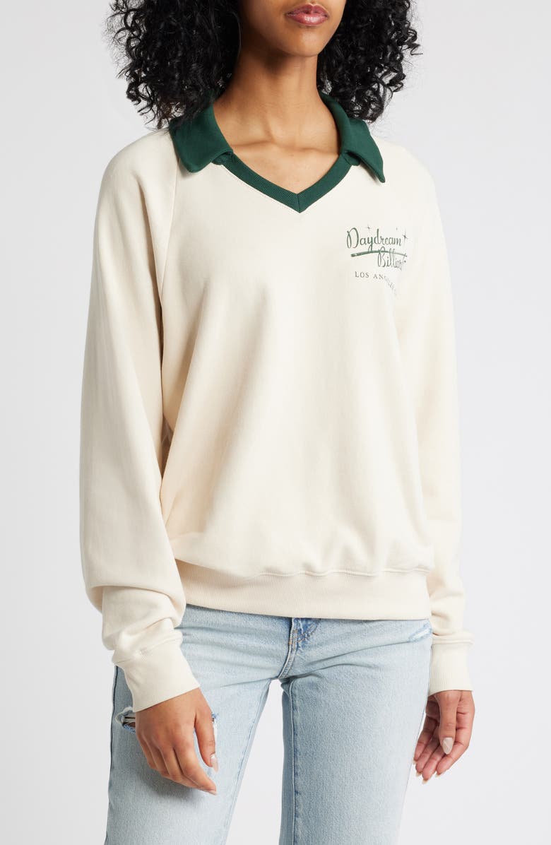 Daydreamer That's Your Cue Johnny Collar Graphic Sweatshirt, Main, color,