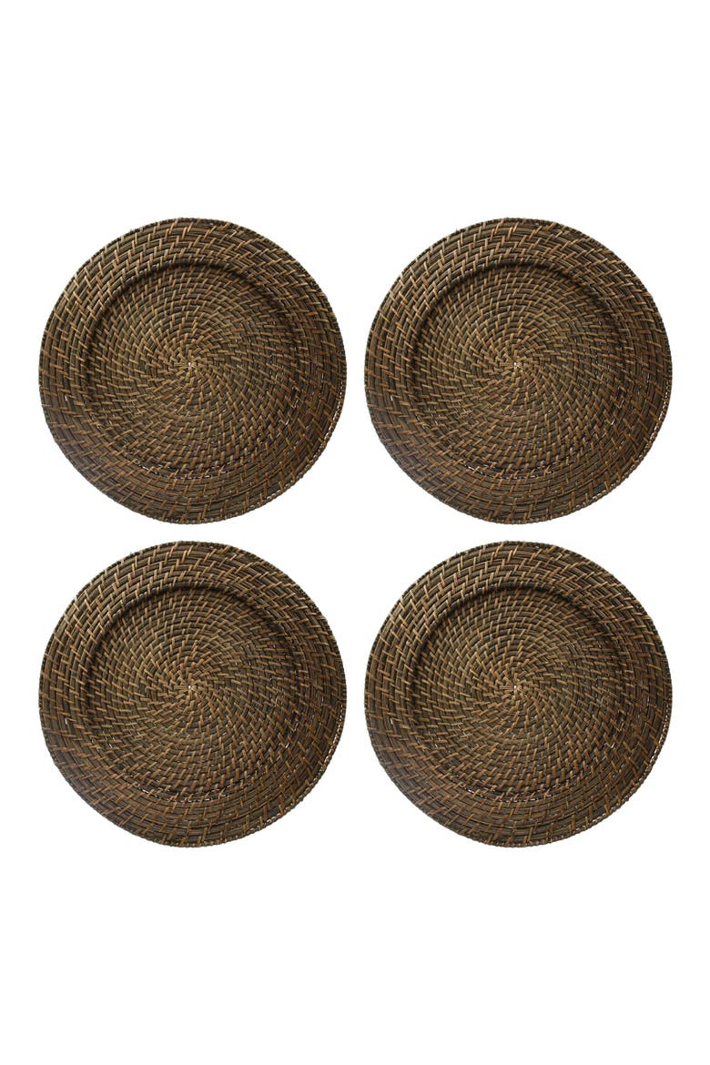 Set of 4 Rattan Charger Plates, Main, color, BROWN