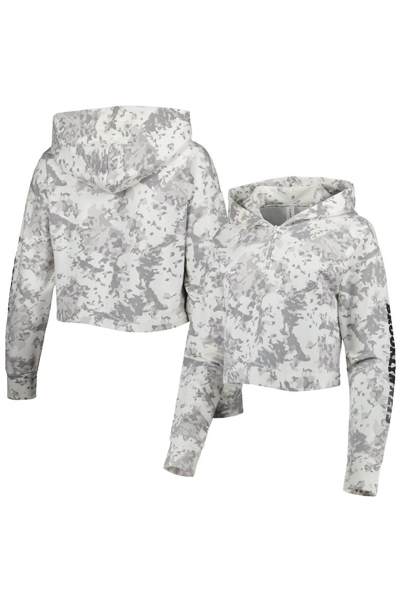 Women's Lusso Gray/White Brooklyn Nets Maia Tri-Blend Cropped Quarter-Zip Top, Main, color, Gray