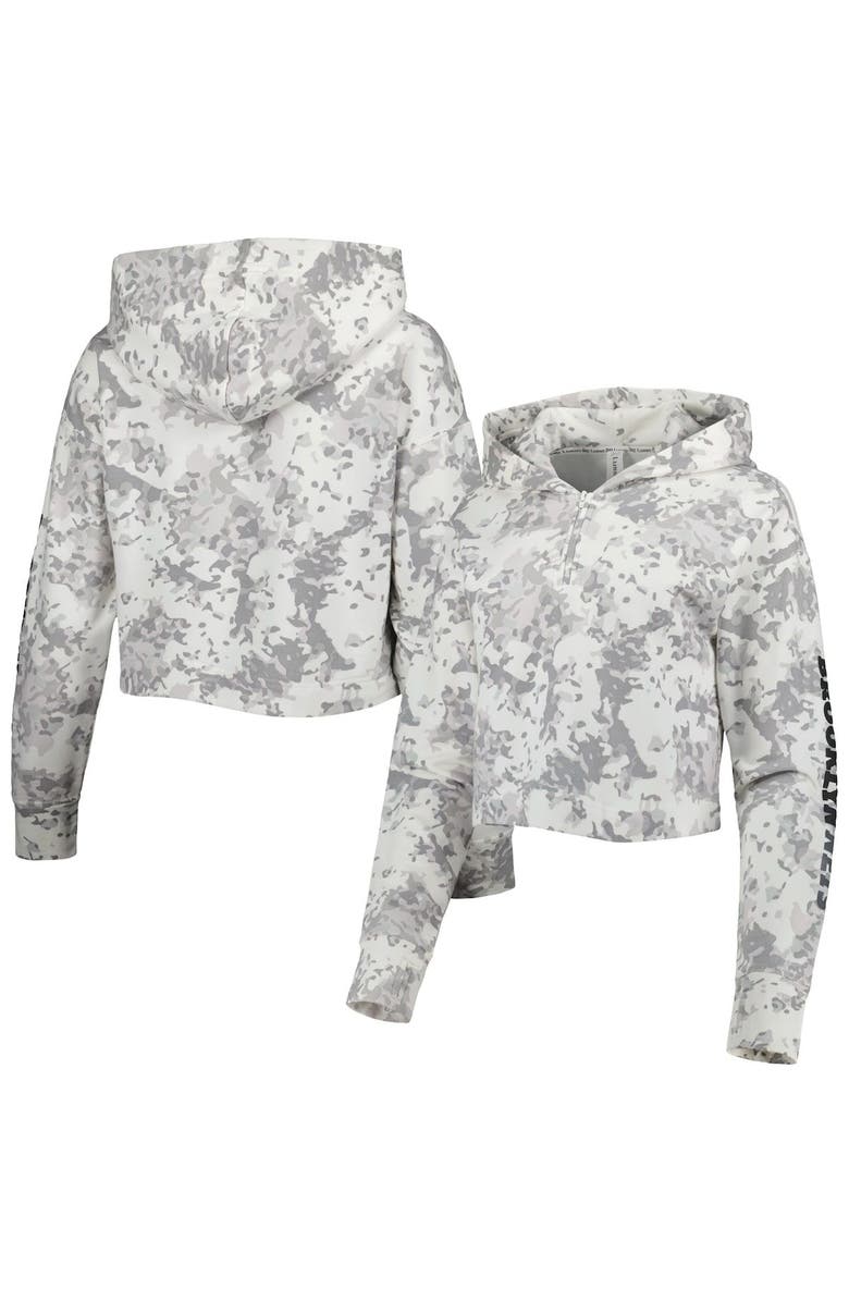 LUSSO Women's Lusso Gray/White Brooklyn Nets Maia Tri-Blend Cropped Quarter-Zip Top, Main, color, Gray