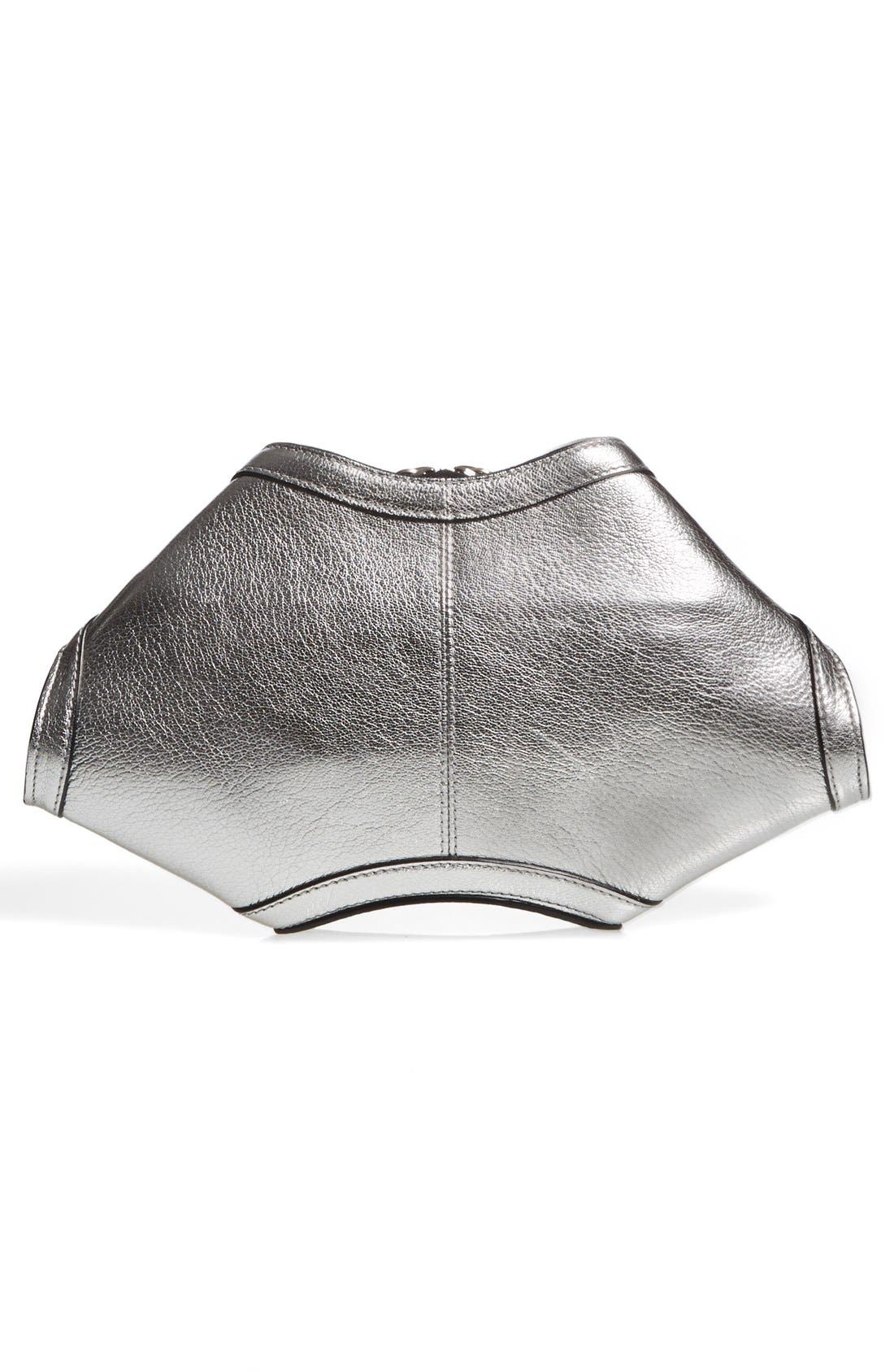 Alexander McQueen 'De Manta - Small' Metallic Leather Clutch, Alternate, color, SILVER