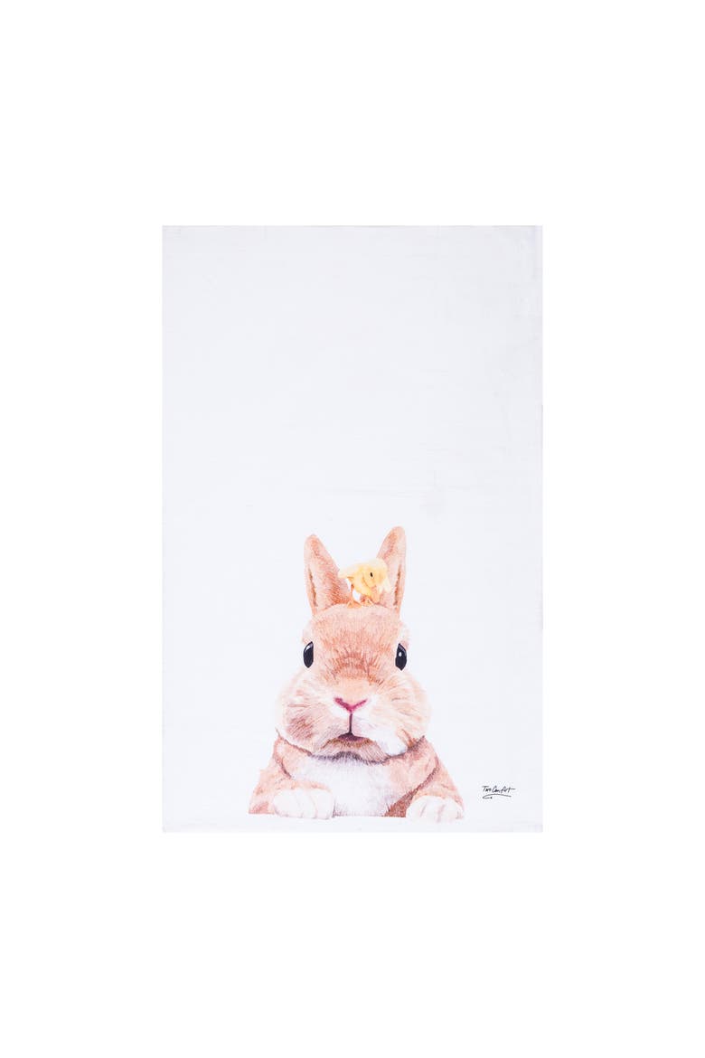 Bunny Rabbit & Duckling Easter Spring Theme Printed Flour Sack Kitchen Dishtowel, Main, color, White