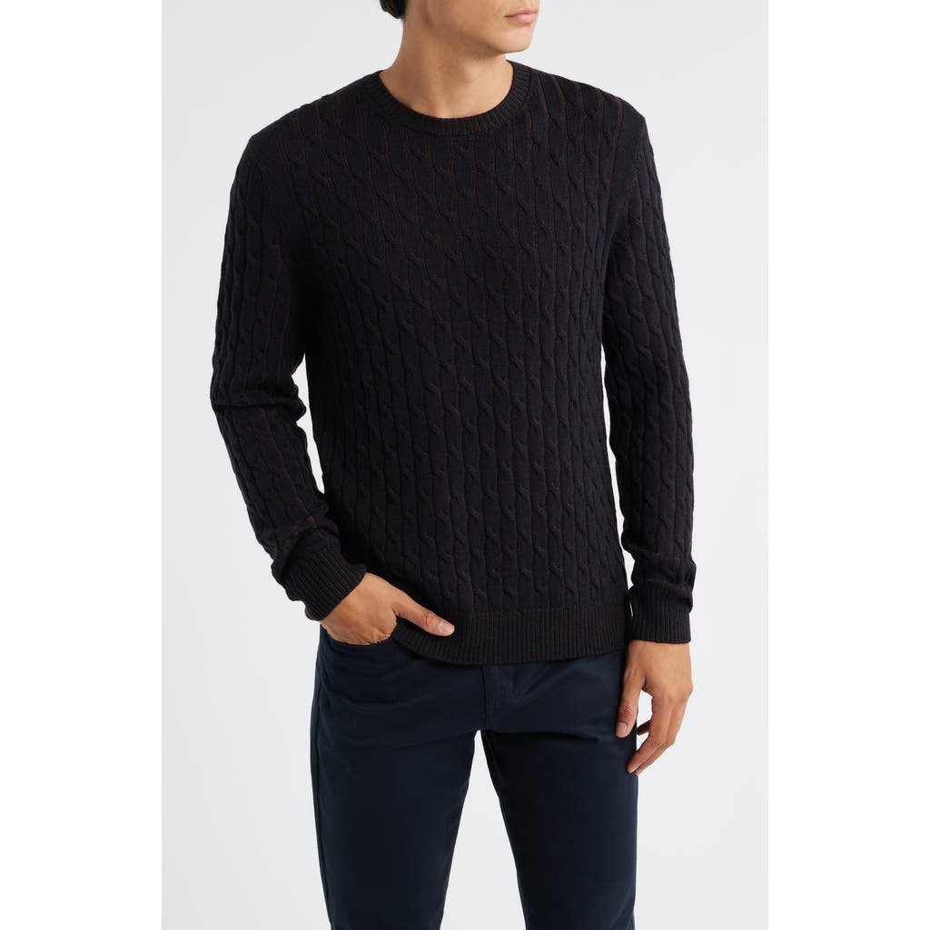 Jack Victor Crewneck Merino Wool Cable Sweater In Blue
