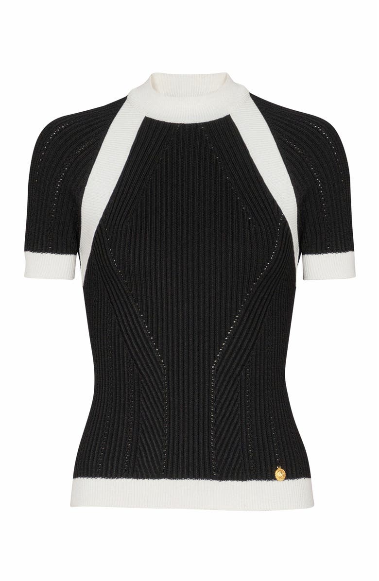 Balmain Short-Sleeved Knit Top, Alternate, color, Black