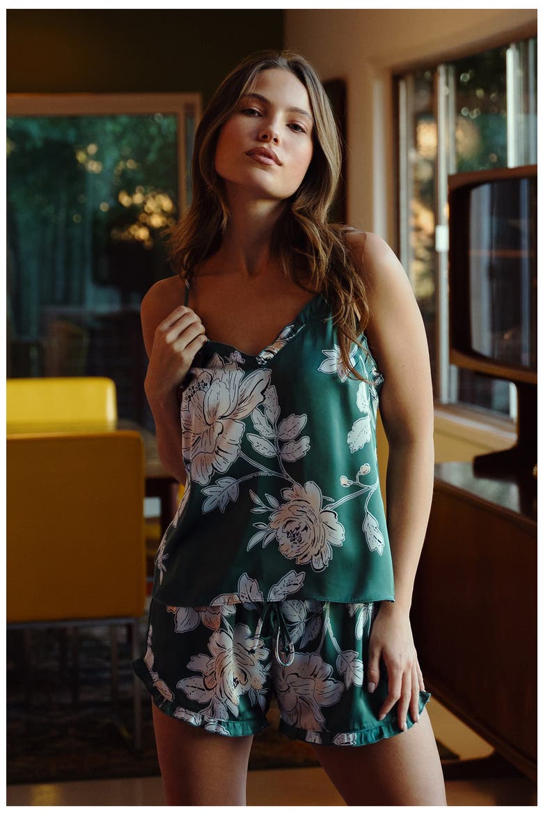 Fiji Floral Ruffle Trim Print Satin Short Pajamas, Alternate, color, SIMPLE FLORET