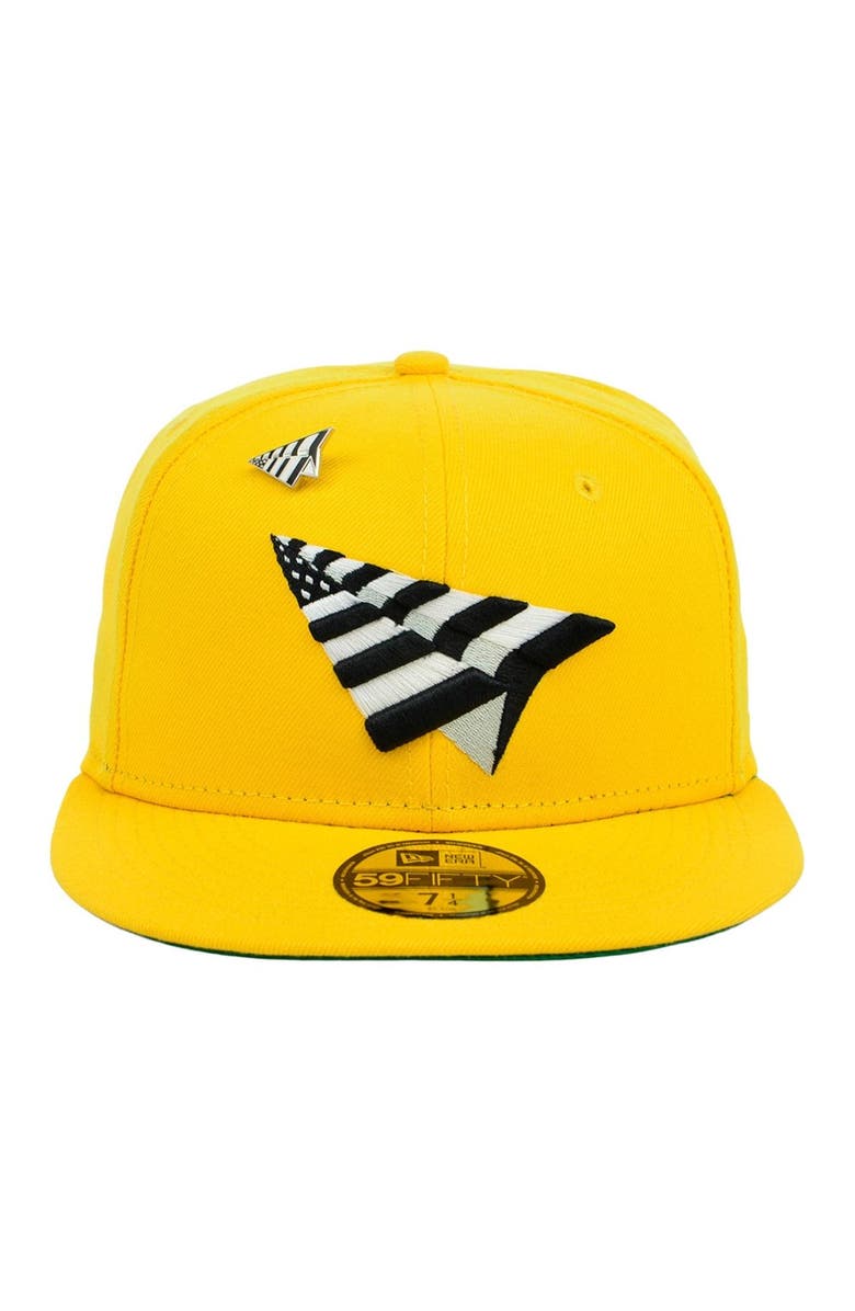 New Era x Paper Planes Men's New Era Yellow Paper Planes 59FIFTY Logo Fitted Hat, Alternate, color, 