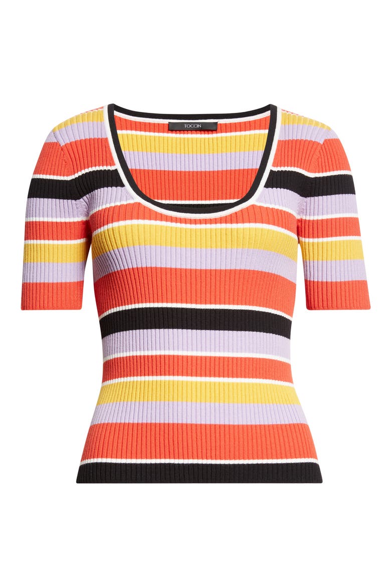 Kenzie Scoop Neck Short Sleeve Knit Top, Alternate, color, TUSCAN STRIPE