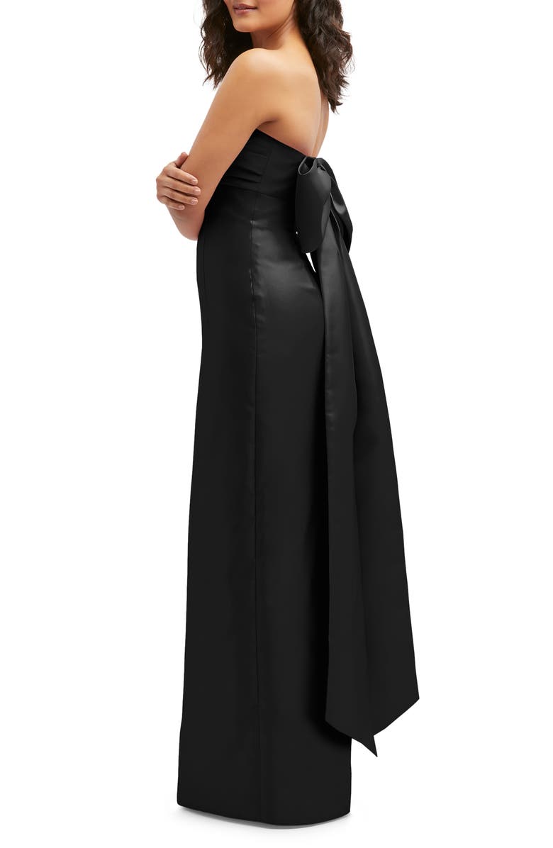 Alfred Sung Strapless Bow Back Satin Column Gown, Alternate, color, Black