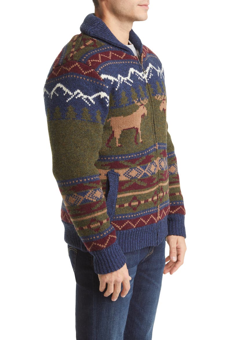 Moose Shawl Collar Wool Blend Sweater Jacket with Faux Shearling Lining, Alternate, color, MULTI