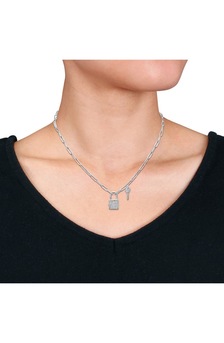 DELMAR Lock & Key Charm Paperclip Chain Necklace & Bracelet Set, Alternate, color, Silver