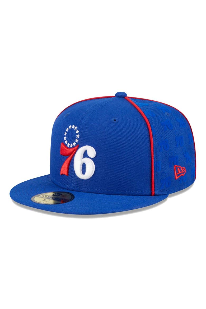 Men's New Era Royal Philadelphia 76ers Piped & Flocked 59Fifty Fitted Hat, Main, color, Royal