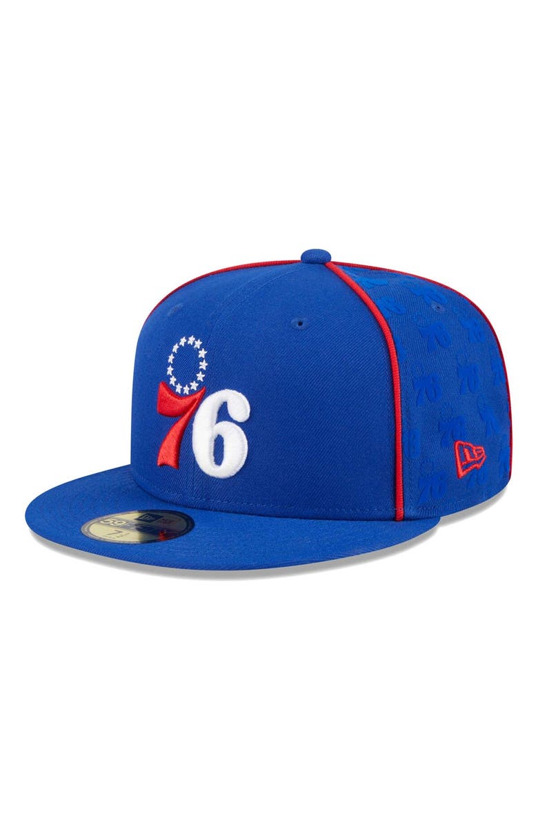 New Era Men's New Era Royal Philadelphia 76ers Piped & Flocked 59Fifty Fitted Hat, Main, color, Royal