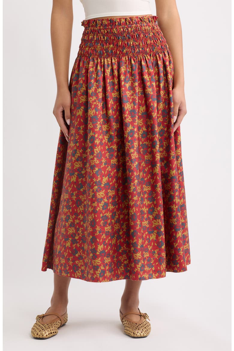 Canary Silk Midi Skirt, Main, color, GUILDED POPPY