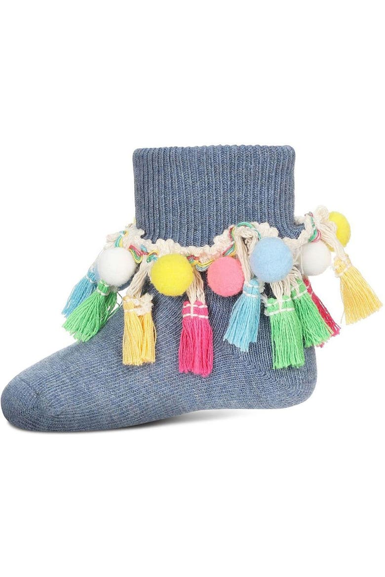 Pom-Pom-Palooza Ankle Socks, Main, color, Denim