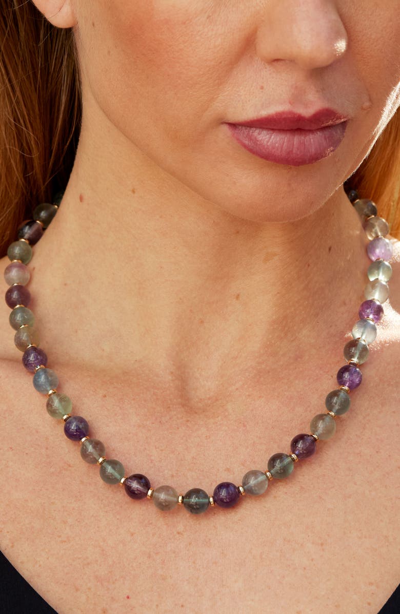 SAVVY CIE JEWELS Fluorite Stone Beaded Collar Necklace, Alternate, color, Green