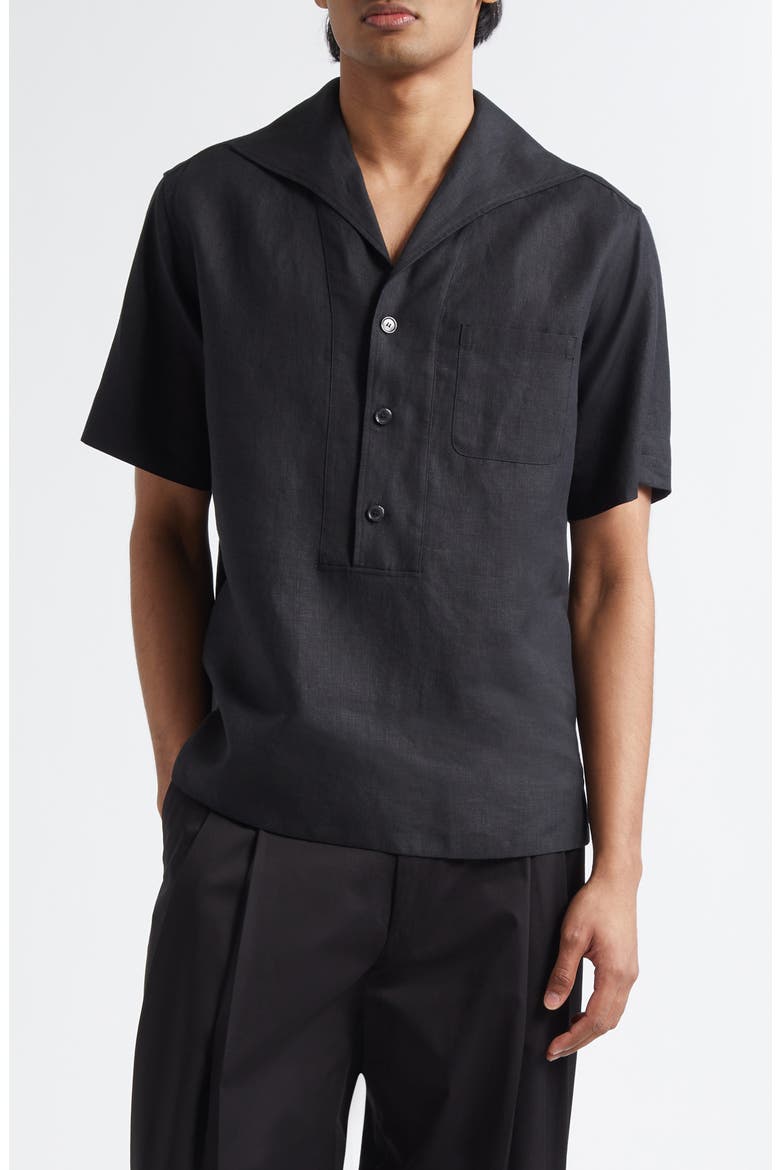 Short Sleeve Linen Shirt, Main, color, N0000 BLACK