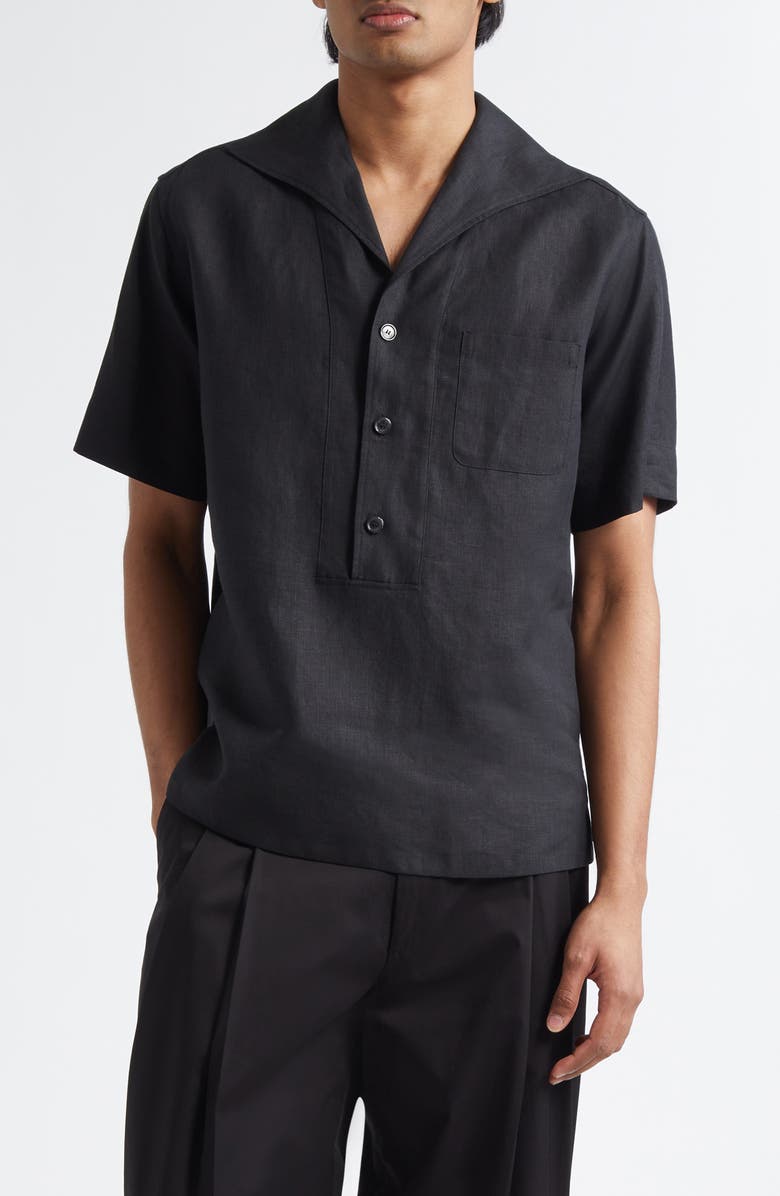Dolce&Gabbana Short Sleeve Linen Shirt, Main, color, N0000 Black