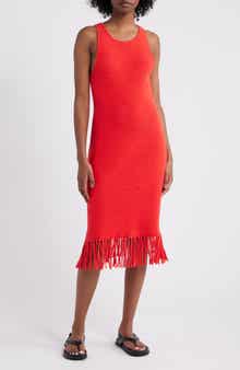 Rails Nia Fringe Hem Sleeveless Cotton Blend Sweater Midi Dress